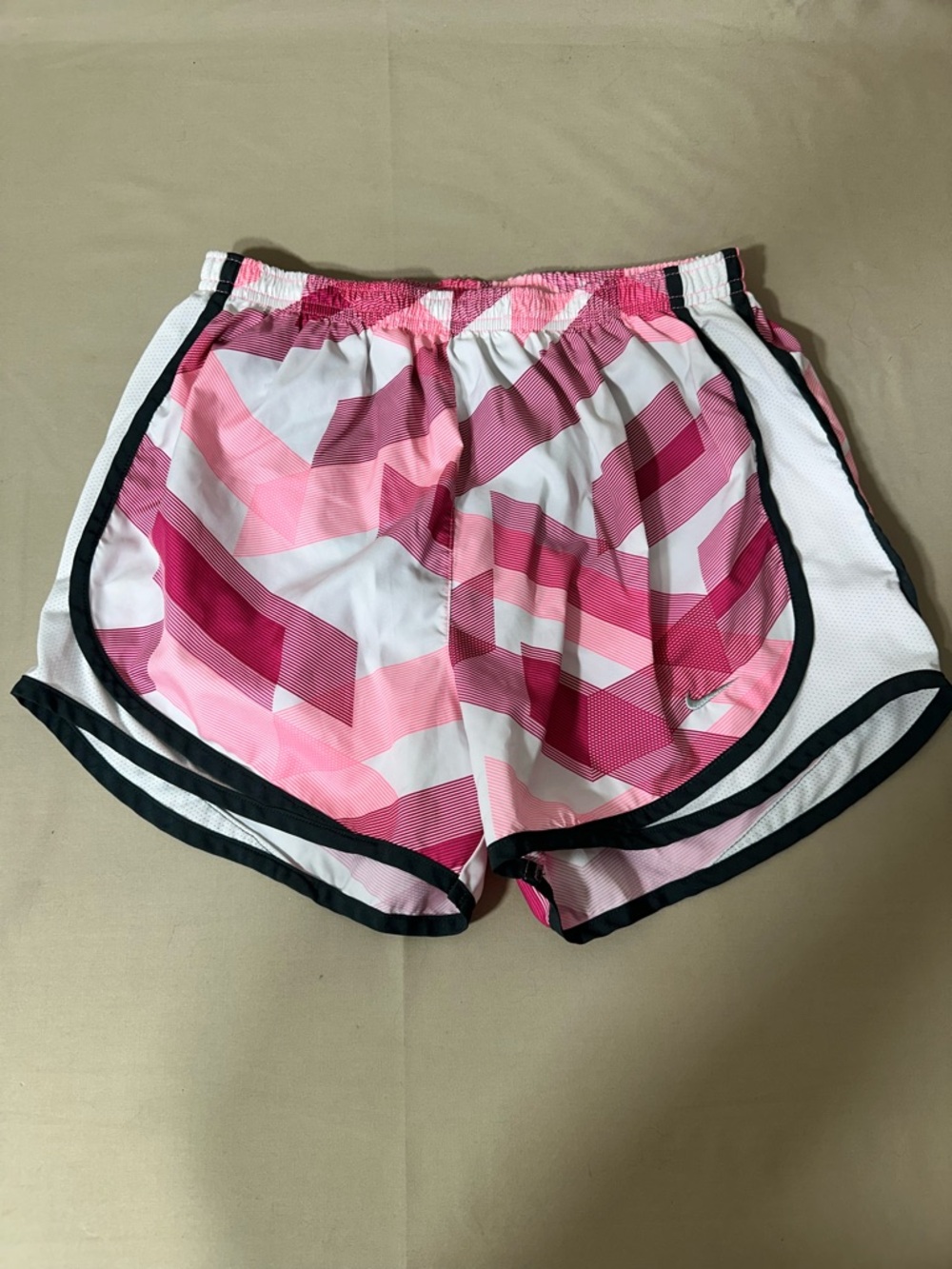 Nike Women's Pink Geometric Pattern Athletic Shorts with Black Trim